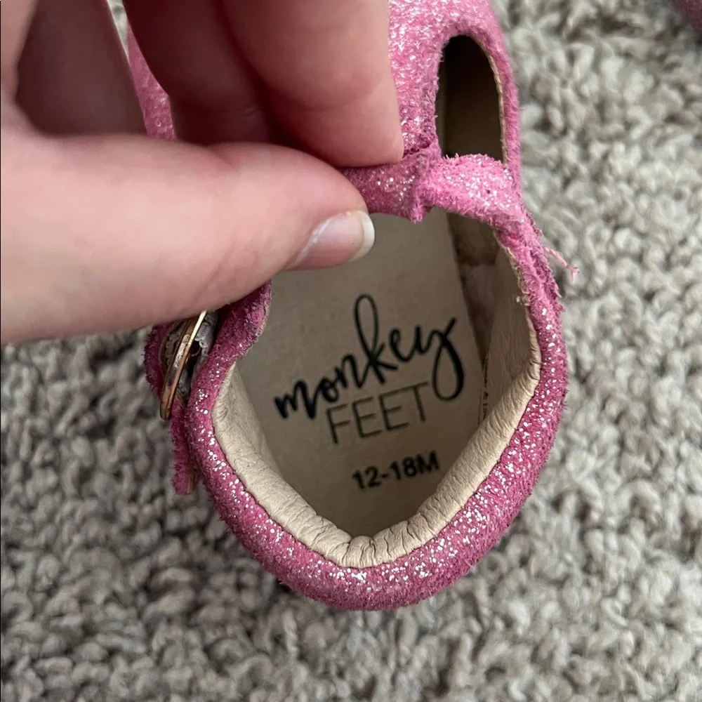 Monkey Feet Pink Glitter Mary Jane Moccasin Baby Walkers Shoes